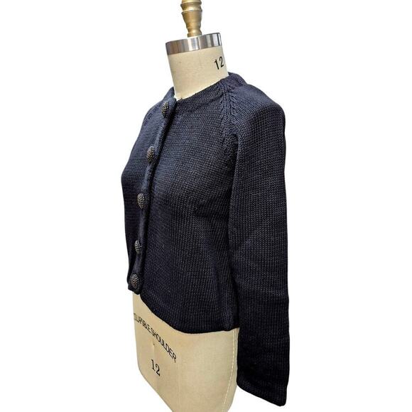 Vtg Y2K 90s DSC Cotton Black Cardigan Big Iridescent Beaded Buttons Sz M - Picture 3 of 5